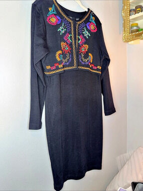 Carole Little Embroidered Midi Dress in Black Size Large